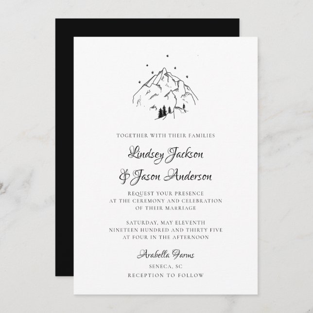Invitación Boda bohemio de montaña rusa oscuro (Anverso / Reverso)