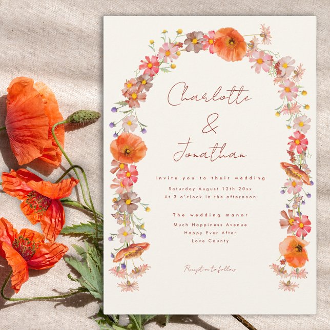 Invitación Boda bohemio de otoño con flores silvestres (Watercolor floral arch wedding invitation )