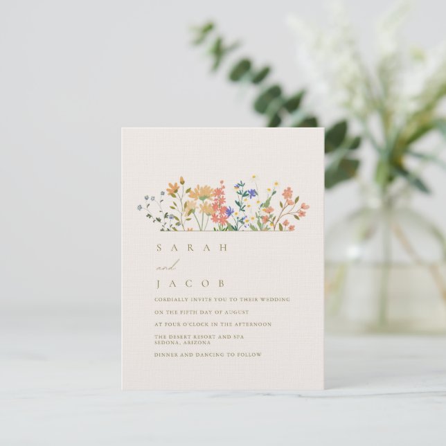 Invitación Boda Bohemio de Verano con Flores Silvestres (Anverso de pie)