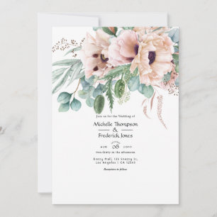 Invitación Boda Bohemio Eucalipto Amapola Rosa
