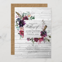 Invitación Boda bohemio floral de color de agua de ciruela vi