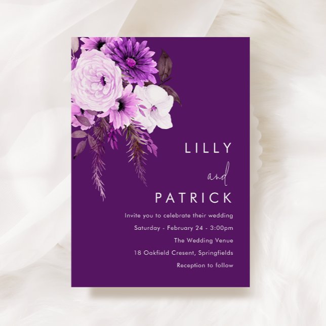 Invitación Boda Bohemio Floral Morado y Blanco (Subido por el creador)