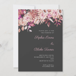 Invitación Boda Bohemio Floral Rosa Gris Guijarro Invierno