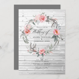 Invitación Boda bohemio floral rosa y gris