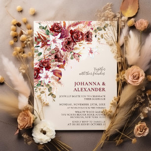 Invitación Boda Bohemio Floral Terracota Rosa Burdeos