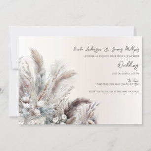 Invitación Boda Bohemio Floral Terroso con Plumas