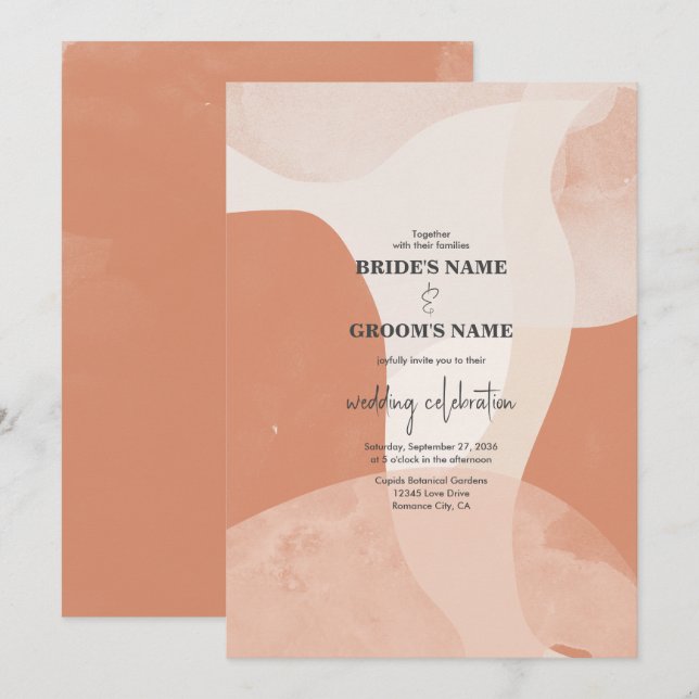 Invitación Boda bohemio moderno de abstracto de terracota (Anverso / Reverso)