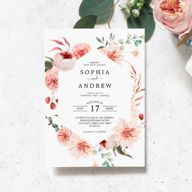 Invitación Boda bohemio Rosa Rosa Rosa y Peonies (Subido por el creador)