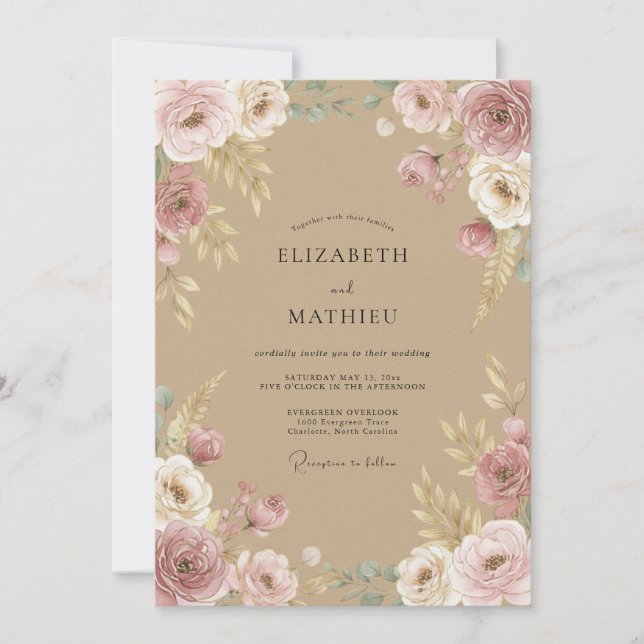 Invitación Boda Bohemio Tan Romántica (Anverso)