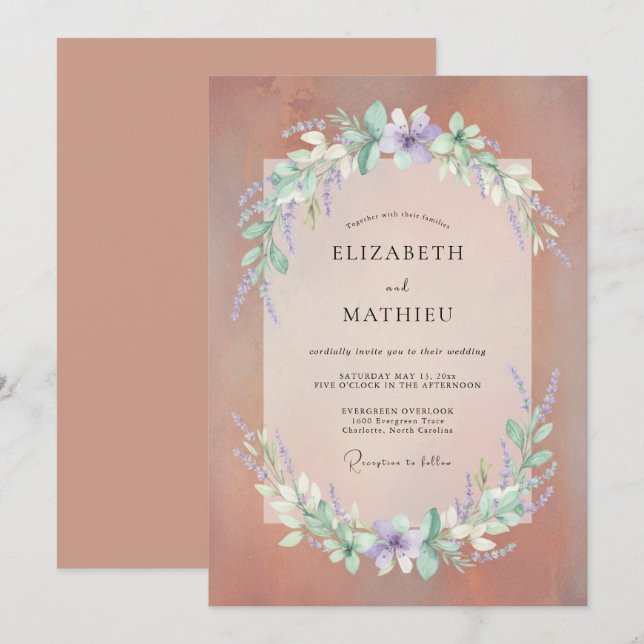 Invitación Boda Bohemio Terracota Delicada (Anverso / Reverso)
