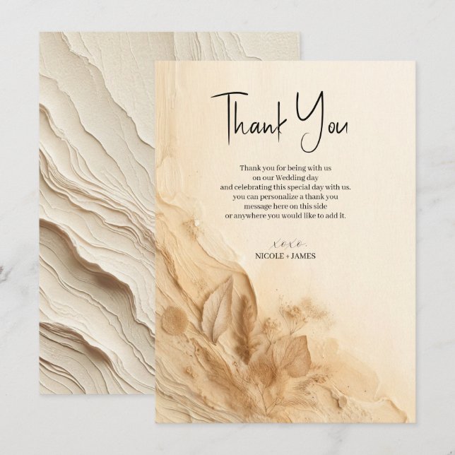 Invitación Boda bohemio texturizado de Crema de marfil botáni (Anverso / Reverso)