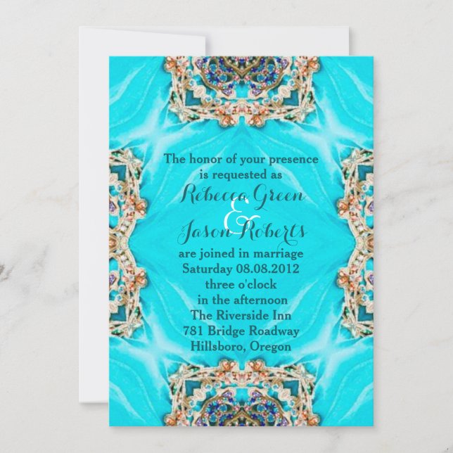 Invitación boda bohemio verde azulado vintage turquesa (Anverso)