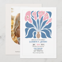 Boda Boho Abstracta Floral Arcilla Rosa y Denim