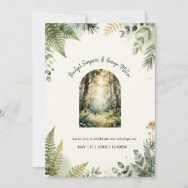 Invitación Boda boho acuarela del bosque encantado verde