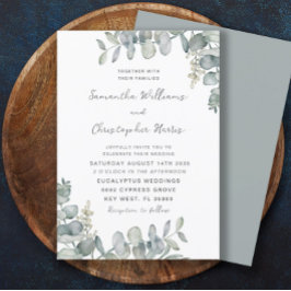 Invitación Boda Boho Acuarela Eucalipto Azul Verde