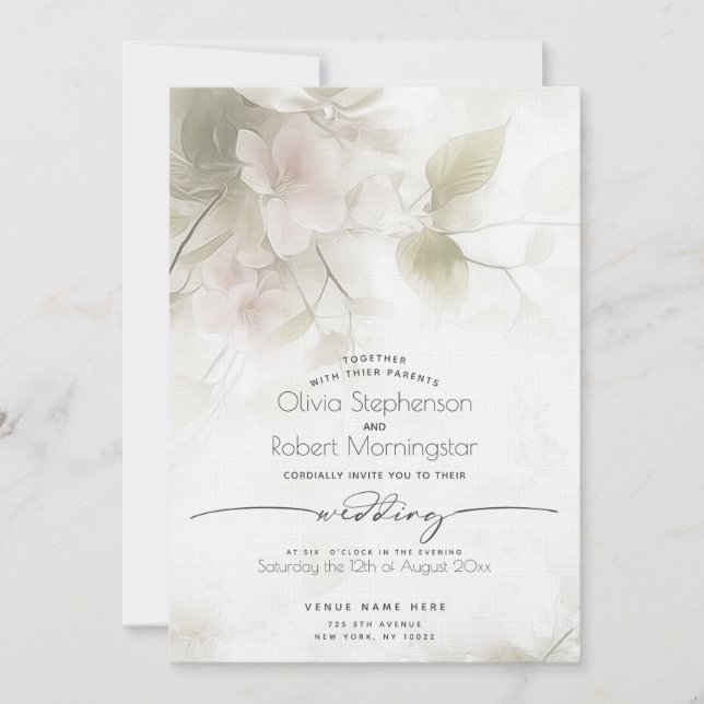 Invitación BODA  | Boho Acuarela Flores de Melocotón (Anverso)