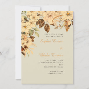 Invitación Boda Boho Amarillo Floral Otoño Bamboo
