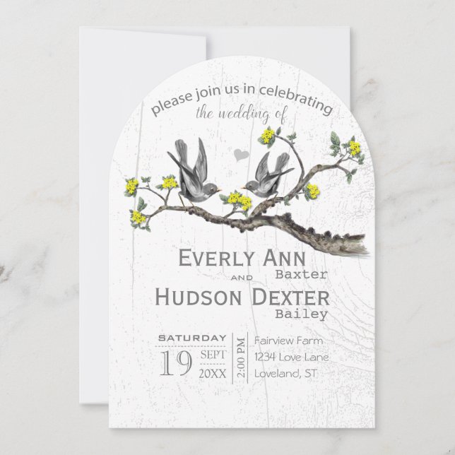 Invitación Boda Boho Amarillo Iluminado y Gris Último (Anverso)