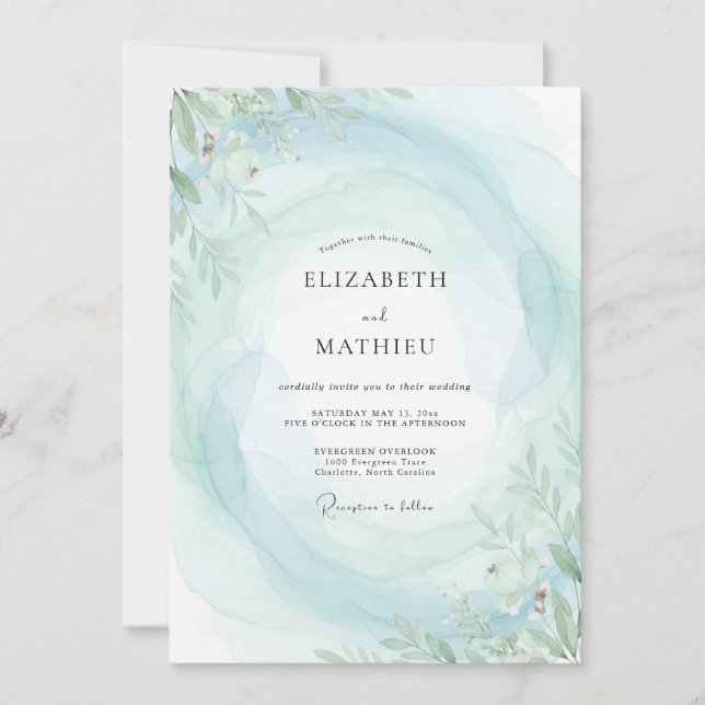 Invitación Boda Boho Aqua Hoja de Menta (Anverso)