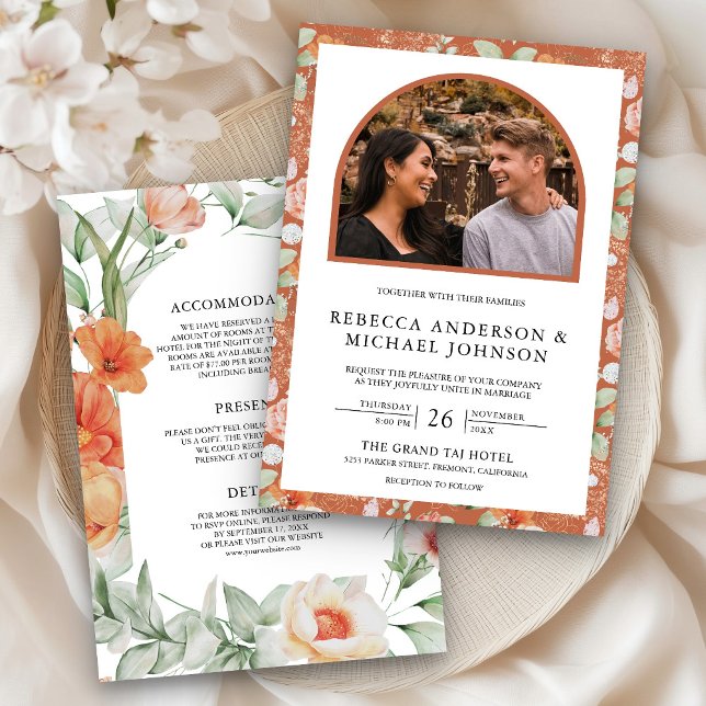 Invitación Boda Boho Arch Terroso Floral Todo en Uno (Subido por el creador)