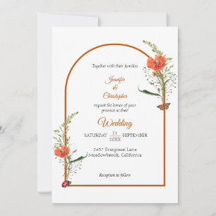 Invitación Boda Boho Arco Flor Silvestre Naranja
