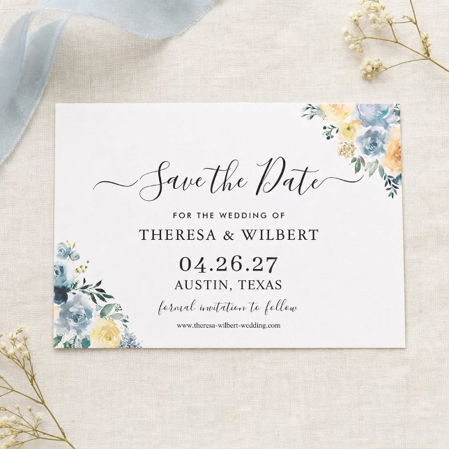 Invitación Boda Boho Azul Vainilla Guardar la Fecha (Subido por el creador)