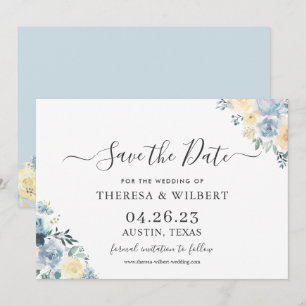 Invitación Boda Boho Azul Vainilla Guardar la Fecha