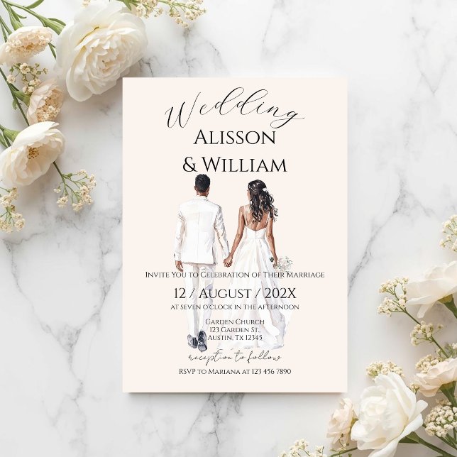 Invitación Boda boho beige con novia (Subido por el creador)