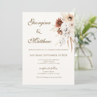 Invitación Boda boho beige con novia y novio