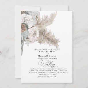 Invitación Boda Boho Beige Pampas Sin Padres Ecru