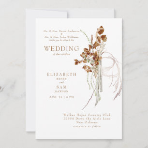 Invitación Boda Boho Blanca Etérea Otoñal Ambos Padres