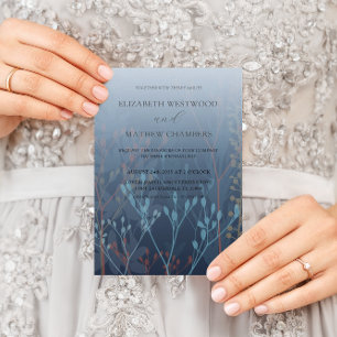 Invitación Boda Boho Blue con pastos y follaje silvestres
