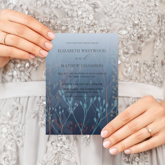 Invitación Boda Boho Blue con pastos y follaje silvestres  (Subido por el creador)