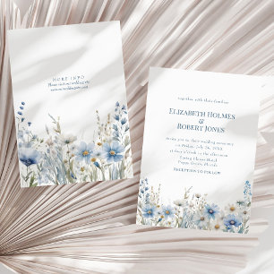 Invitación Boda Boho Blue Watercolor Wildflowers Meadow