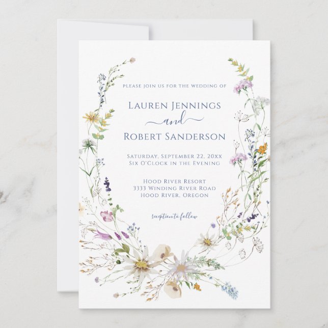 Invitación Boda Boho Blue Wildflower (Anverso)