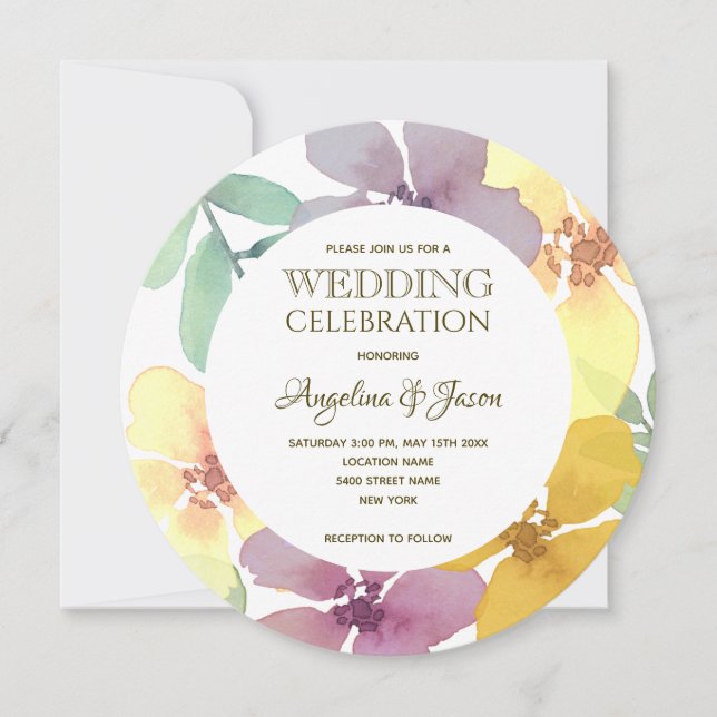 Invitación Boda Boho Boho Floral Purple (Anverso)