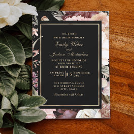 Invitación Boda Boho Borgoña Rubor Crema rosa Negro