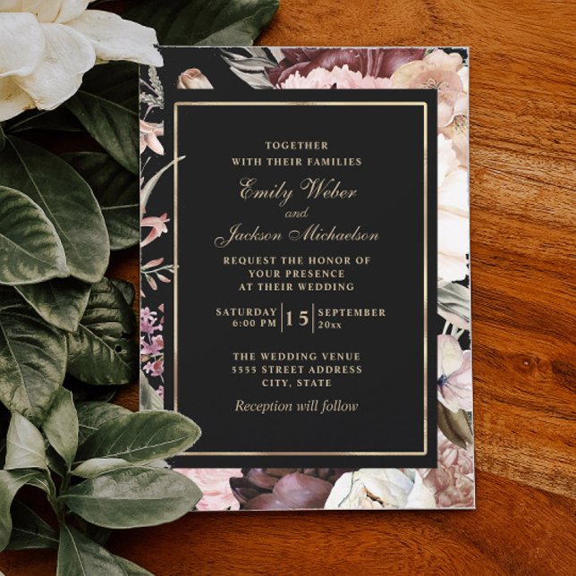 Invitación Boda Boho Borgoña Rubor Crema rosa Negro (Subido por el creador)