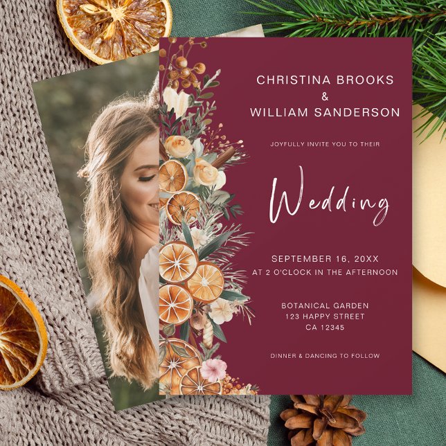 Invitación Boda Boho Burgundy de vacaciones de invierno (Subido por el creador)