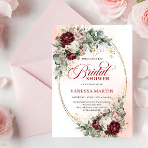 Invitación Boda Boho Burgundy Flores & Eucalipto