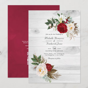 Invitación Boda Boho Burgundy/Marsala Floral Código QR RSVP