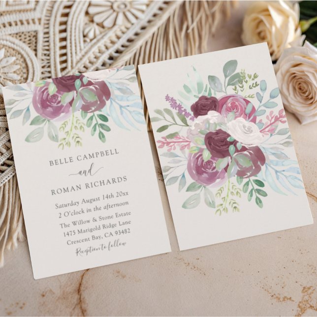 Invitación Boda Boho Burgundy Rosa Acuarela  (Subido por el creador)
