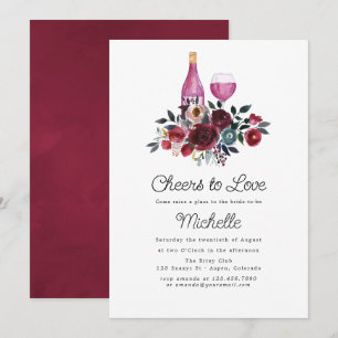 Invitación Boda boho burgundy y degustación de vino tinto Nav