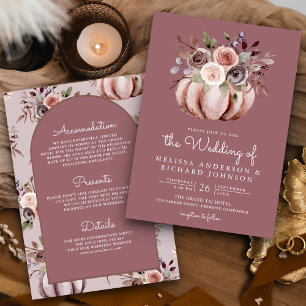 Invitación Boda Boho Calabaza Floral Todo en Uno Rosa Polvori