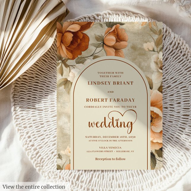 Invitación Boda Boho Caprichosa Chic Terracota Beige Oliva (Whimsical Boho Terracotta Beige Olive Wedding Invitation)
