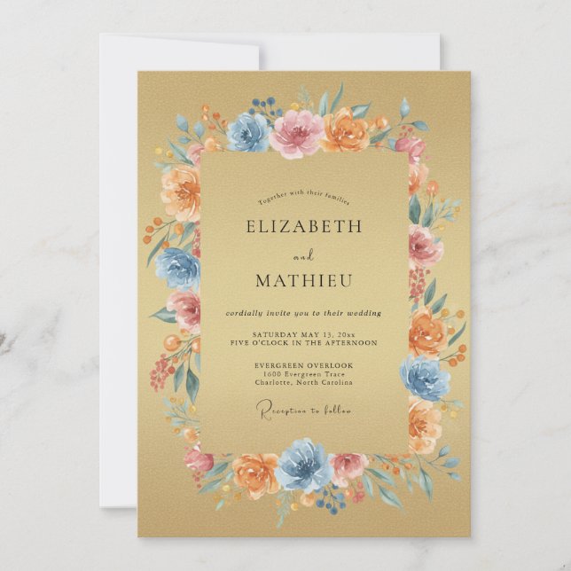 Invitación Boda Boho Caprichosa de Oro (Anverso)