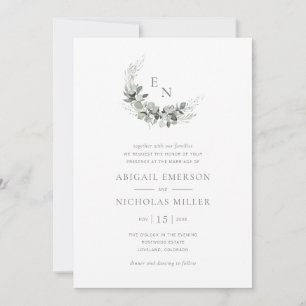 Invitación Boda Boho Chic Acuarela Eucalipto