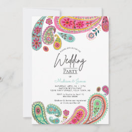 Invitación Boda Boho Chic bohemio rosa con estampado Paisley