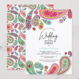 Invitación Boda Boho Chic bohemio rosa con estampado Paisley 