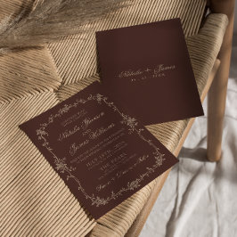 Invitación Boda Boho Chic Chocolate Marrón Floral Dinero Anti